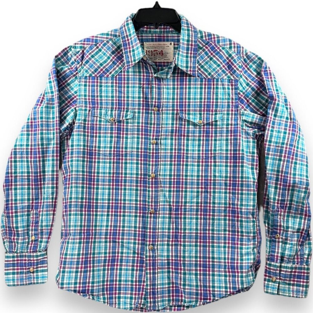Jachs MFG. Shirt Adult XL Blue Purple White Plaid Flannel Heritage Button Down